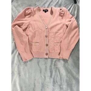 SOLD Express Puff Shoulder Button Front Cardigan Pink‎ Valentine Size Medium